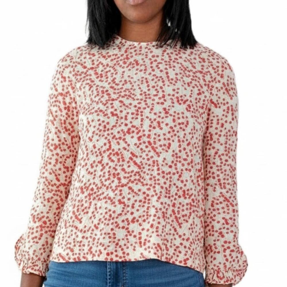GANNI Floral Print Crepe Blouse Size 40 8/10 Red Cream Egret